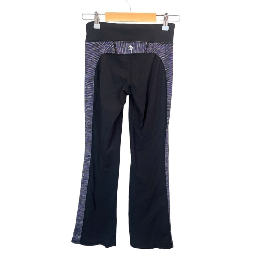 Athleta Yoga Pants Women Medium Black Purple‎ Stripe Activewear Leggings XS